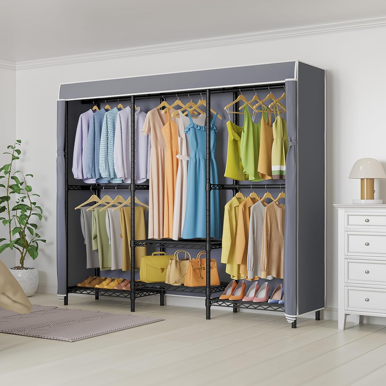 Rak Pakaian Berpenutup dengan  - Wardrobe Closet Portable Fabric Cover ulasan dan harga