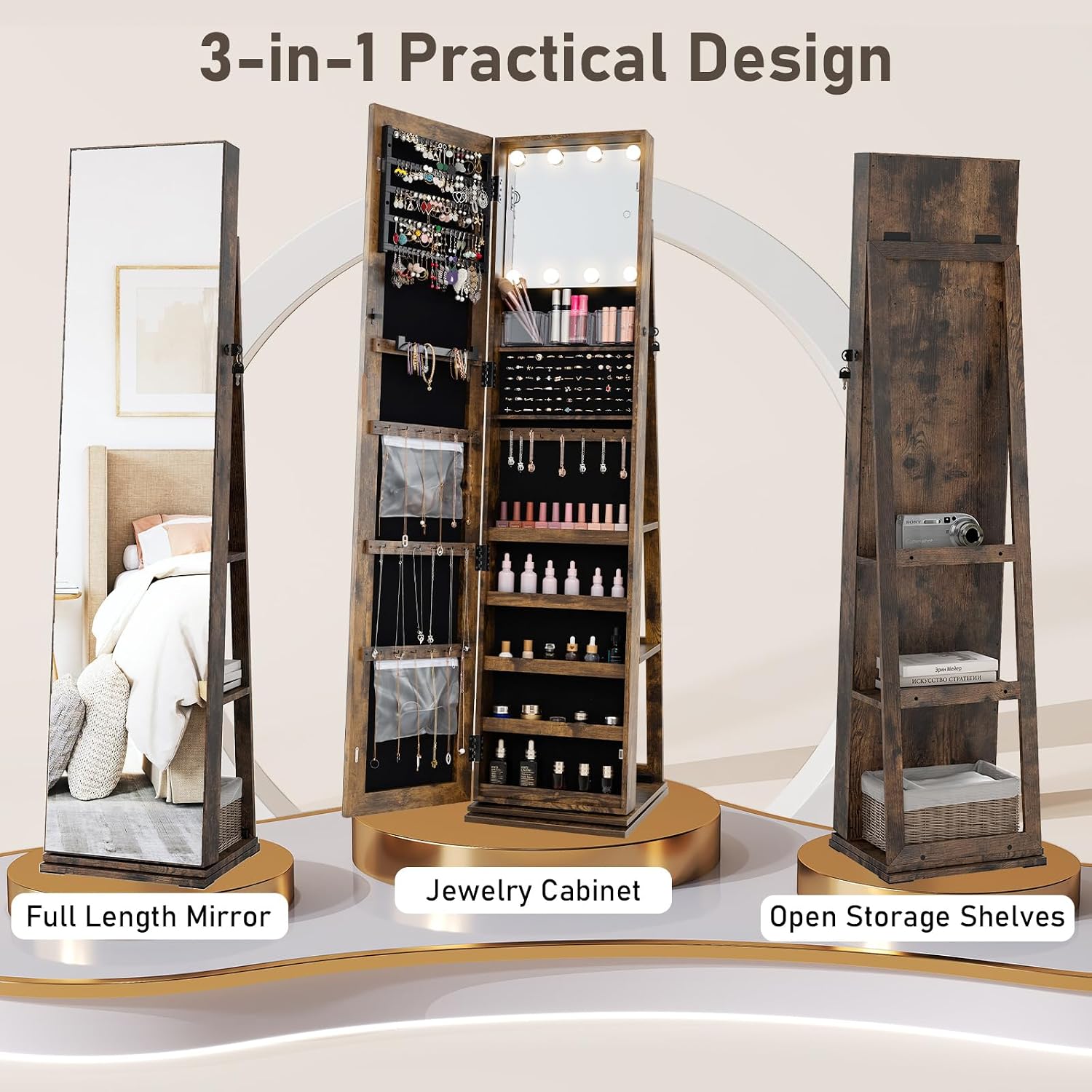 Lemari Perhiasan Putar dengan  - Full Length Mirror Jewelry Armoire ulasan dan harga