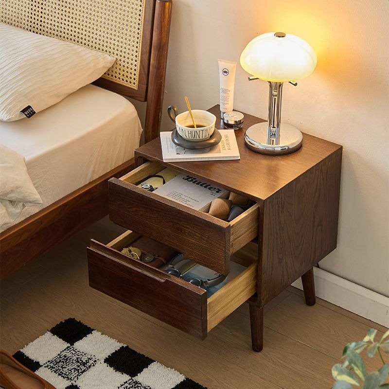 Meja Samping Tempat Tidur Kayu - Solid Wood Nightstand 2 Drawers ulasan dan harga