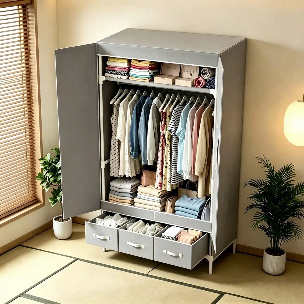 Lemari Pakaian Portabel, Organ - Wardrobe Closet Portable Fabric Cover ulasan dan harga