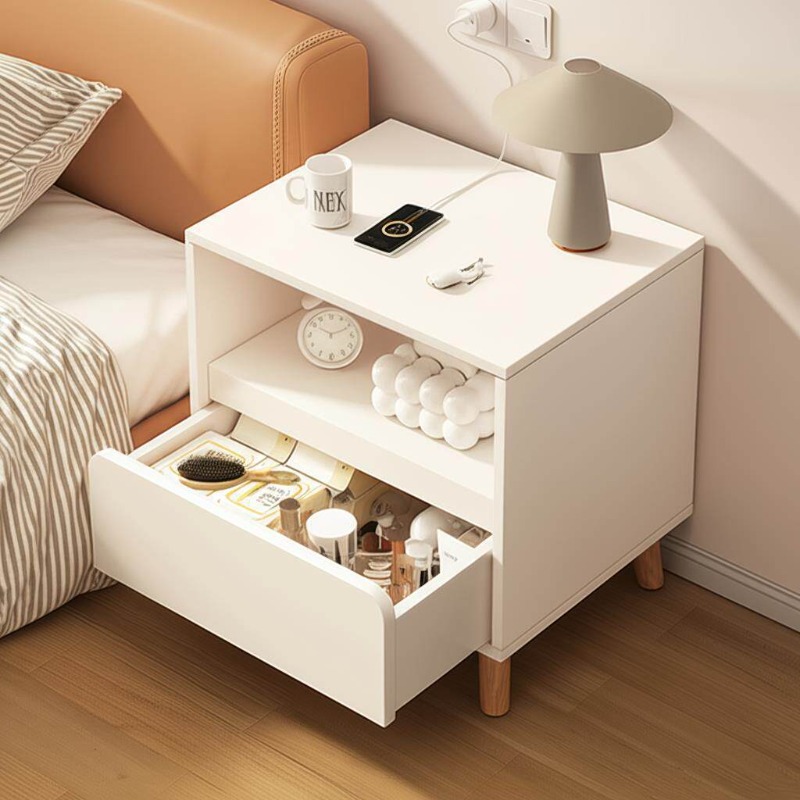 Meja samping tempat tidur puti - Solid Wood Nightstand 2 Drawers ulasan dan harga