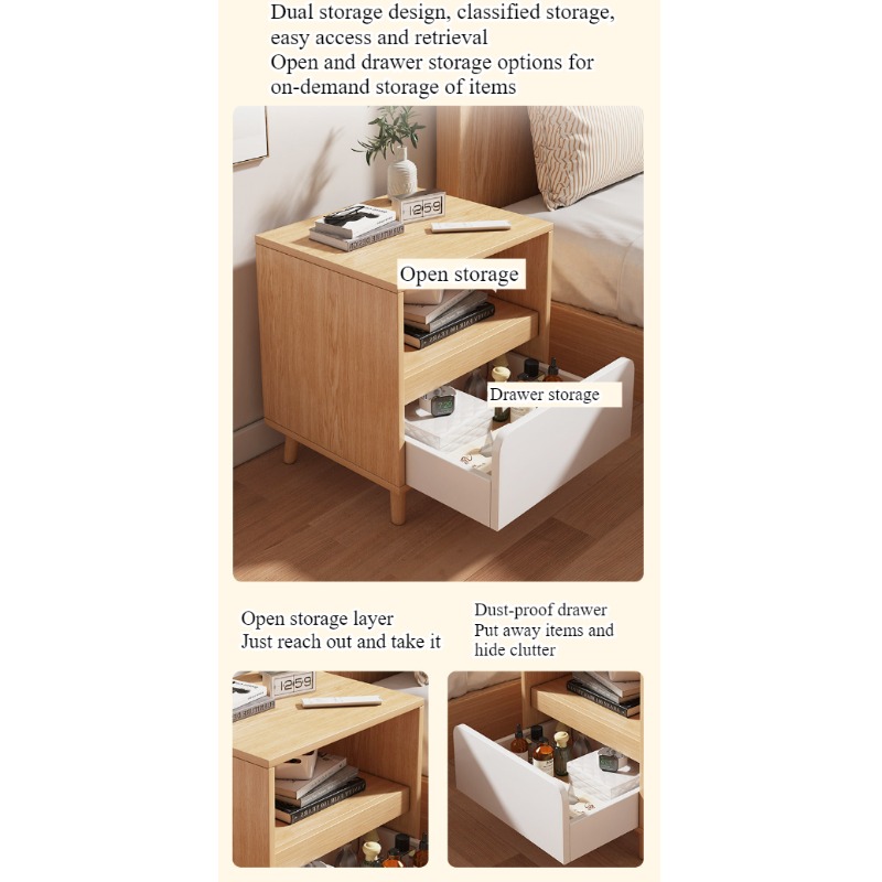 Meja samping tempat tidur puti - Solid Wood Nightstand 2 Drawers ulasan dan harga