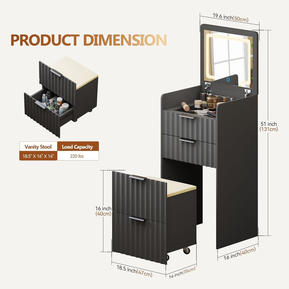 Meja Rias Abu-abu 3-in-1 denga - Bedroom Furniture ulasan dan harga