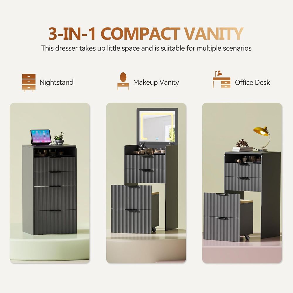 Meja Rias Abu-abu 3-in-1 denga - Bedroom Furniture ulasan dan harga