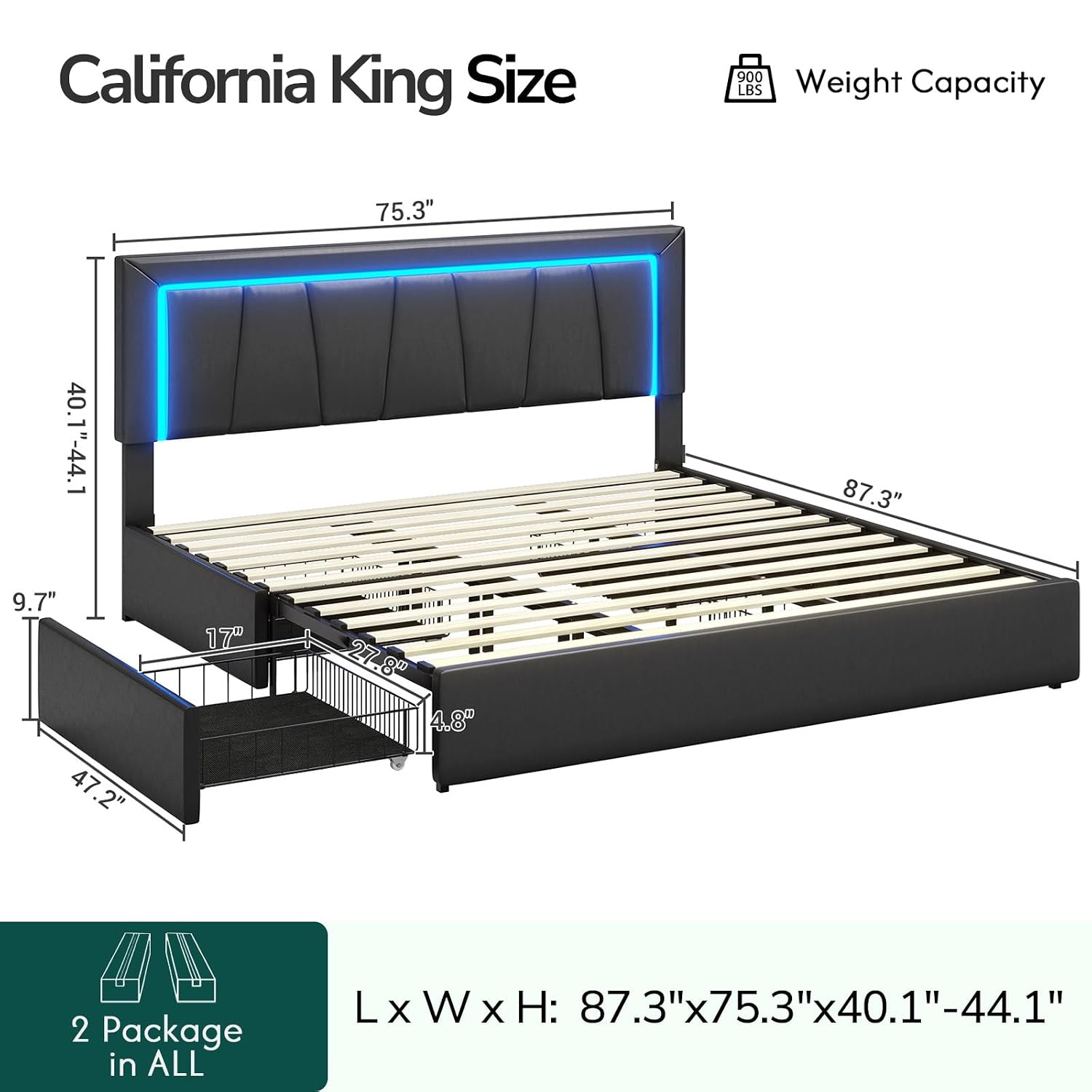 Rangka Tempat Tidur California - King Size Bed Frame With Storage Drawers ulasan dan harga