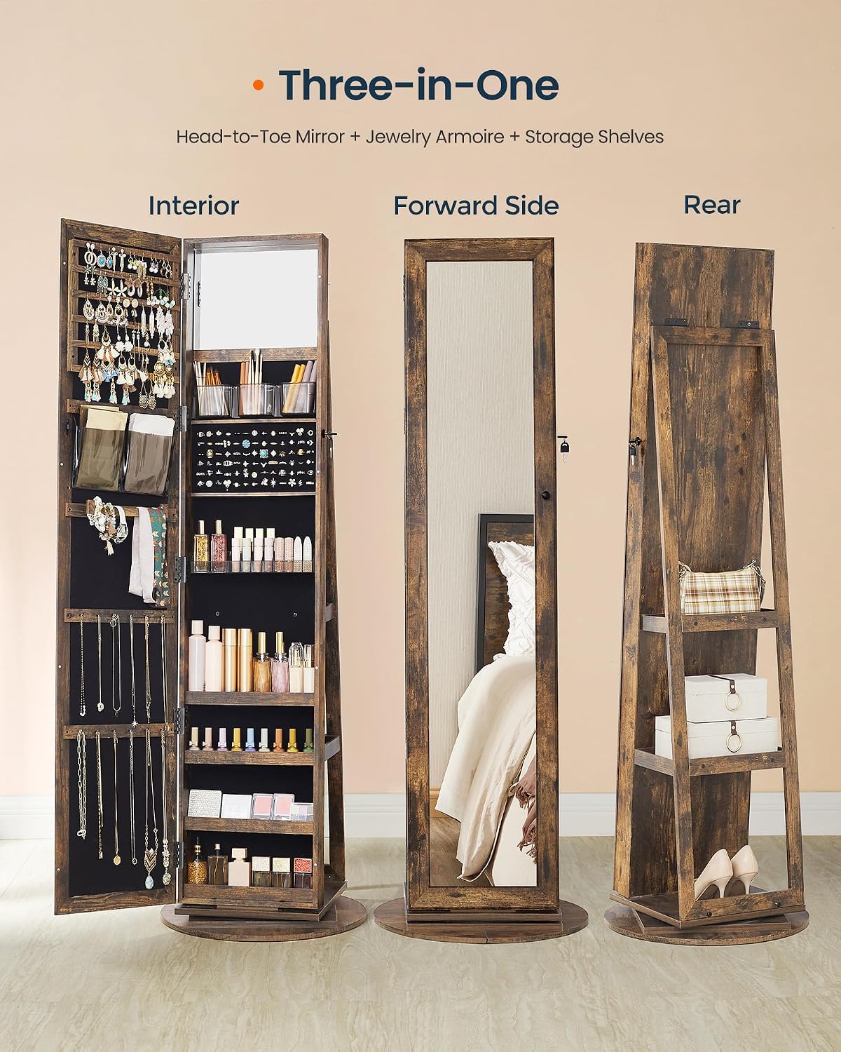 Lemari Perhiasan Berdiri, Cerm - Full Length Mirror Jewelry Armoire ulasan dan harga