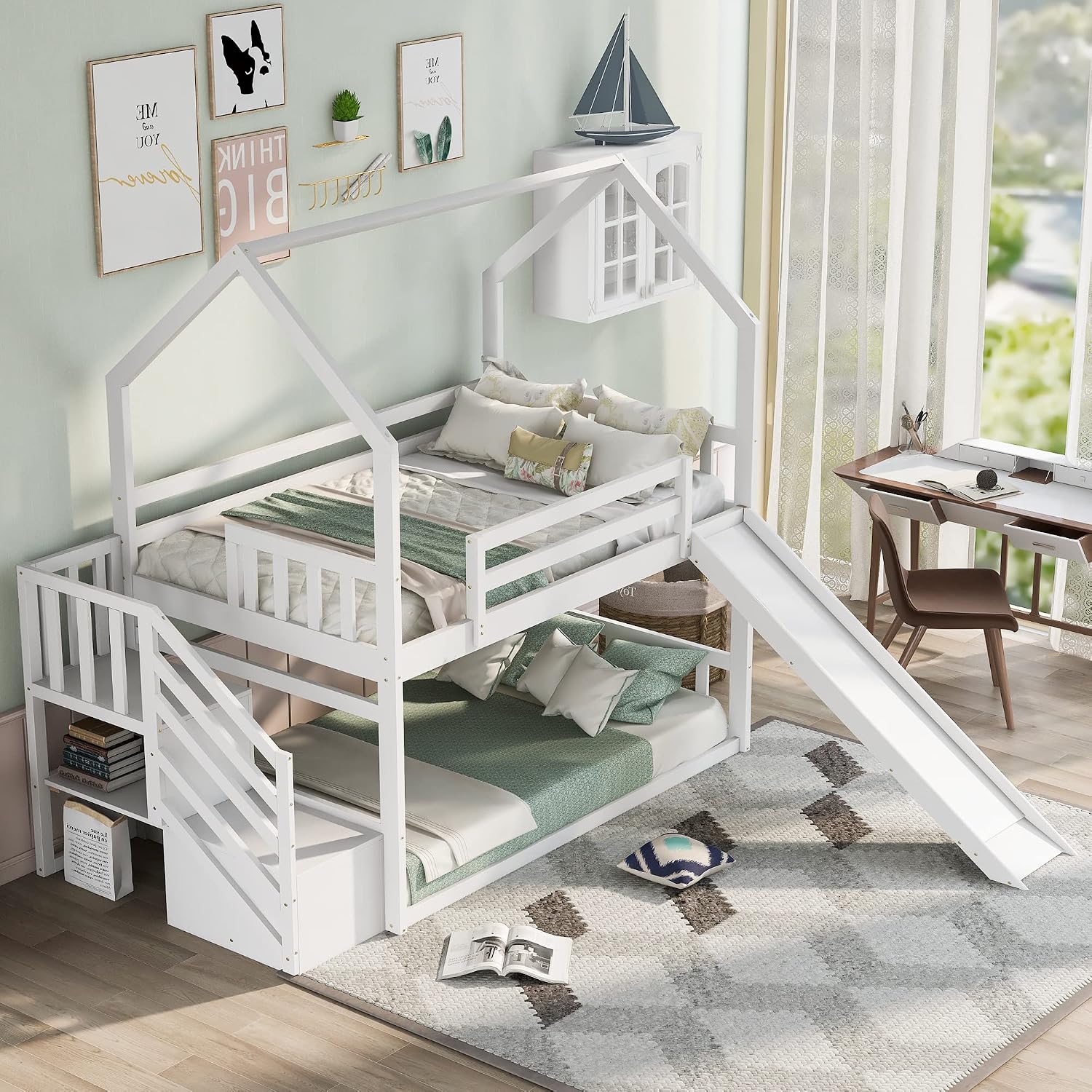 Tempat Tidur Tingkat Twin Over - Bunk Bed With Stairs And Slide ulasan dan harga