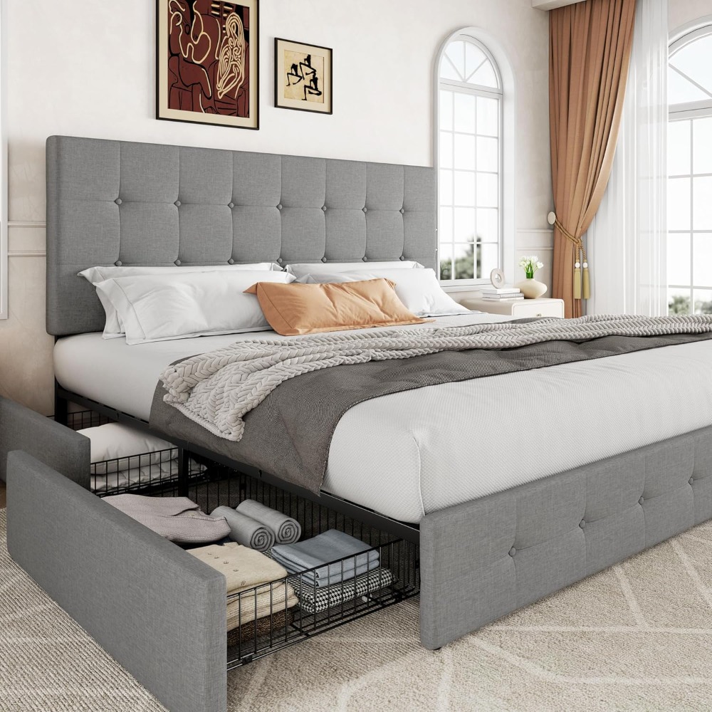 Rangka Tempat Tidur Platform U - King Size Bed Frame With Storage Drawers ulasan dan harga
