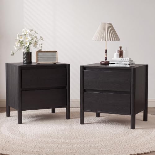 Set Meja Nakas Hitam Gaya Mid  - Solid Wood Nightstand 2 Drawers ulasan dan harga