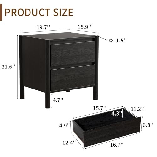 Set Meja Nakas Hitam Gaya Mid  - Solid Wood Nightstand 2 Drawers ulasan dan harga