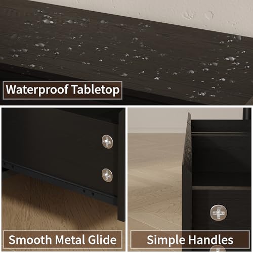 Set Meja Nakas Hitam Gaya Mid  - Solid Wood Nightstand 2 Drawers ulasan dan harga