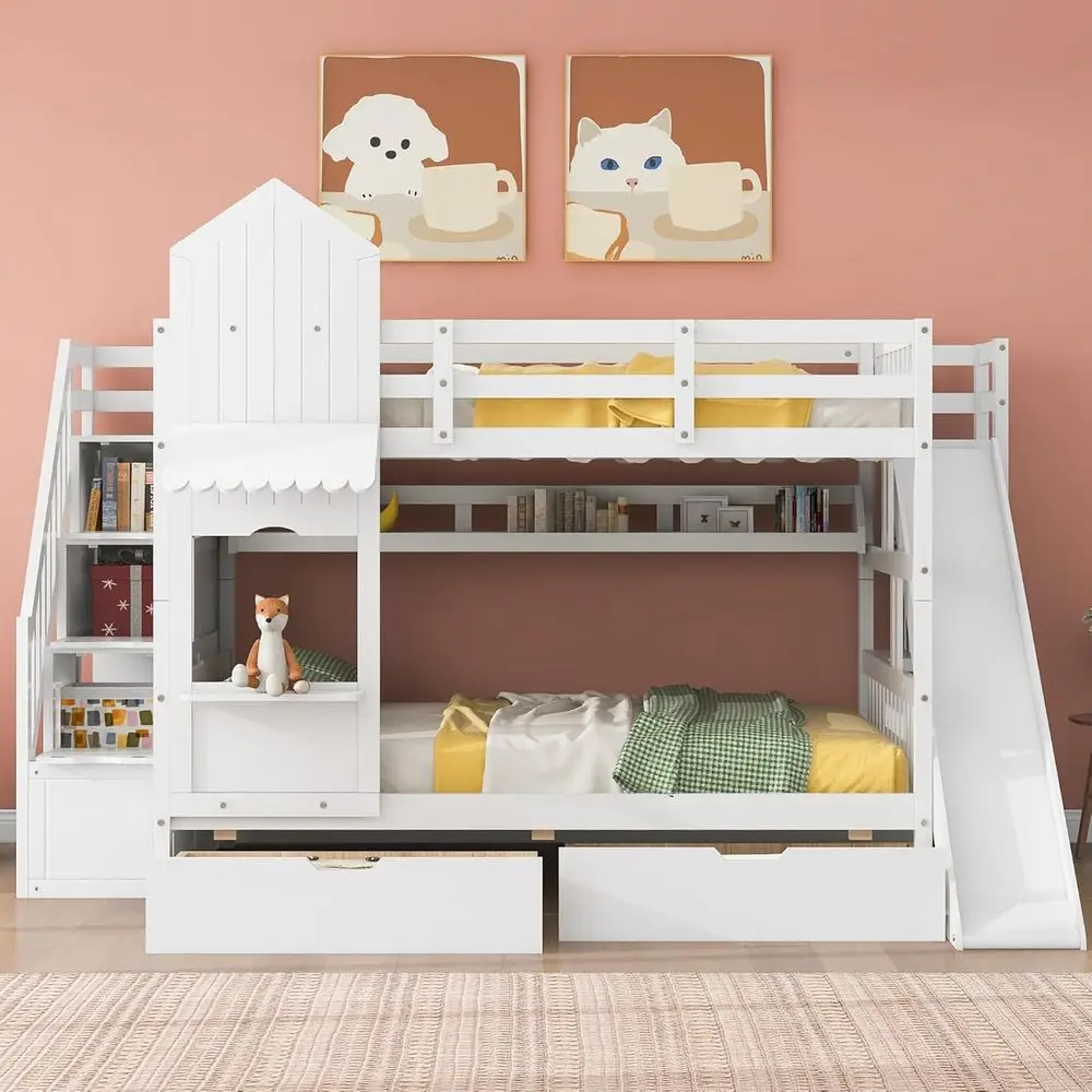 Tempat Tidur Tingkat Anak Warn - Bunk Bed With Stairs And Slide ulasan dan harga