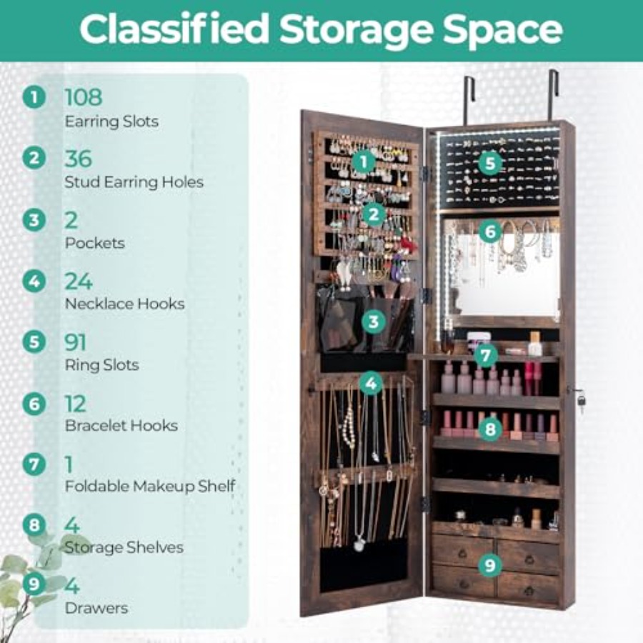 Lemari perhiasan LED 47 untuk  - Full Length Mirror Jewelry Armoire ulasan dan harga
