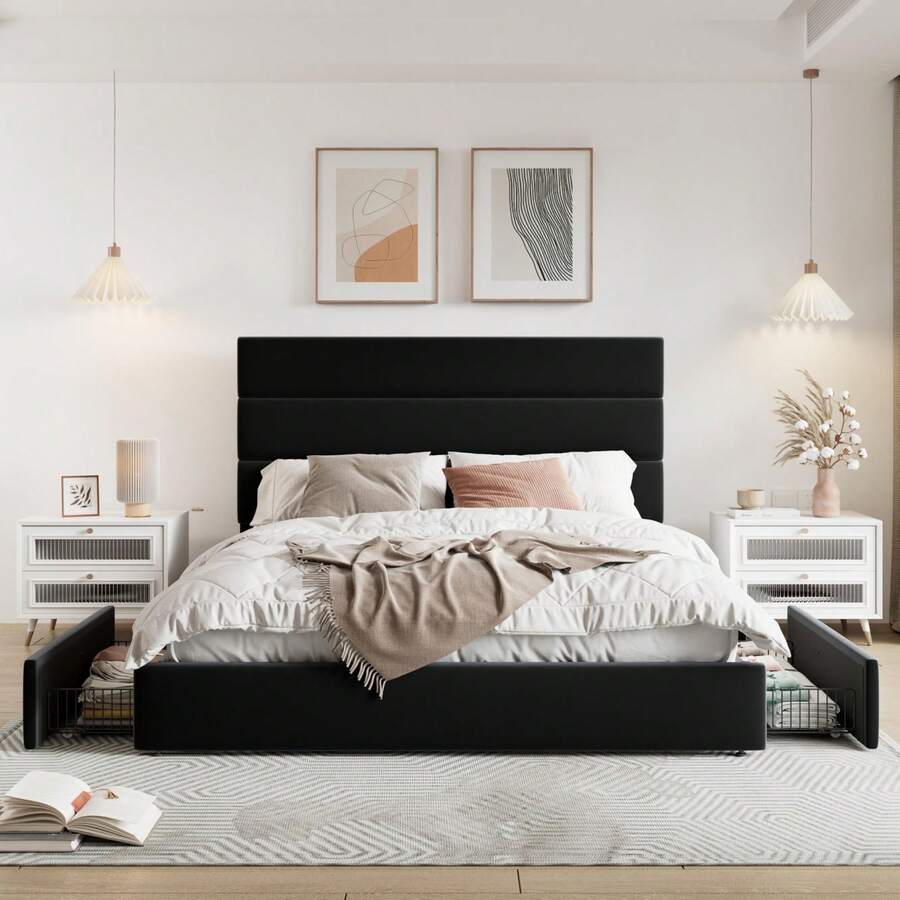 Rangka Tempat Tidur Platform U - King Size Bed Frame With Storage Drawers ulasan dan harga