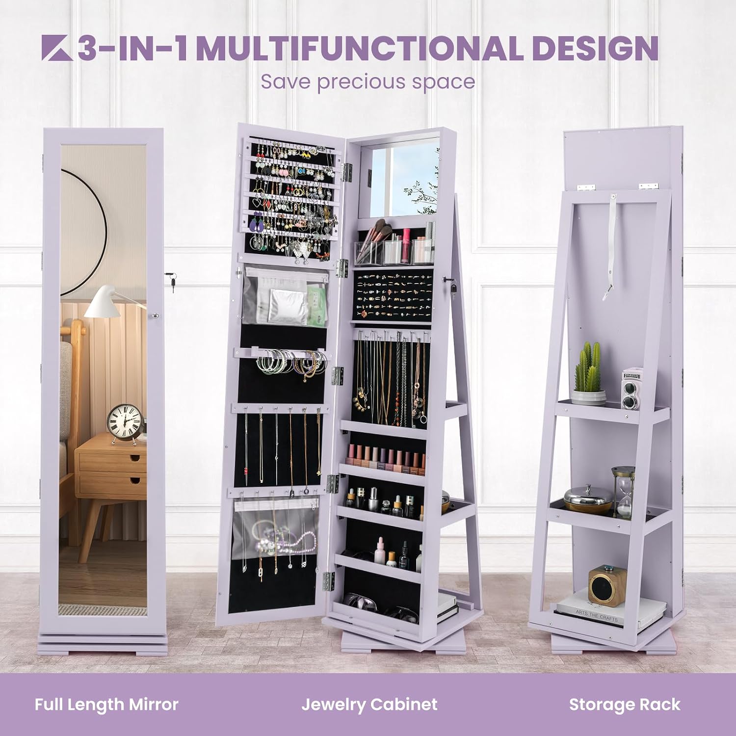 Lemari Perhiasan Putar 360 Der - Full Length Mirror Jewelry Armoire ulasan dan harga