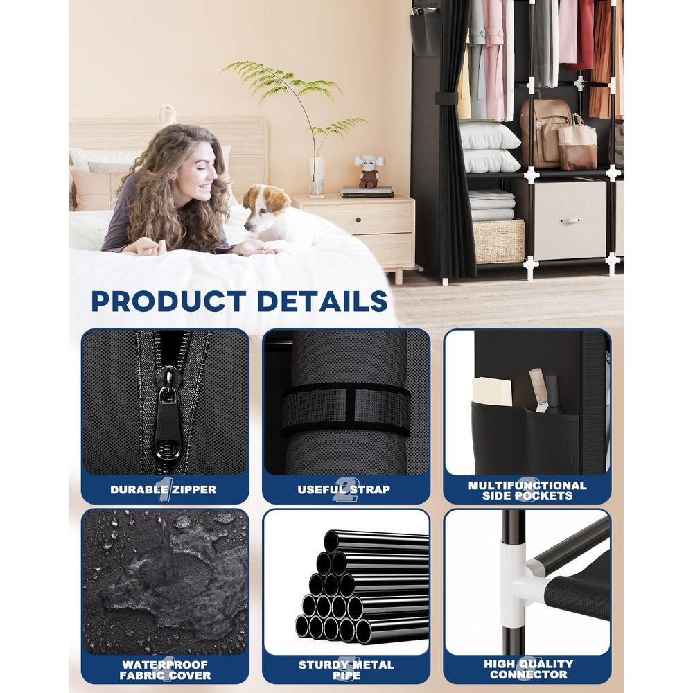Organizer Pakaian dengan 4 Bat - Wardrobe Closet Portable Fabric Cover ulasan dan harga