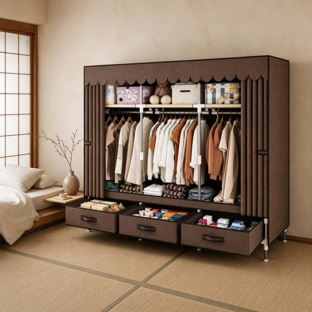 Lemari Pakaian Portabel dengan - Wardrobe Closet Portable Fabric Cover ulasan dan harga
