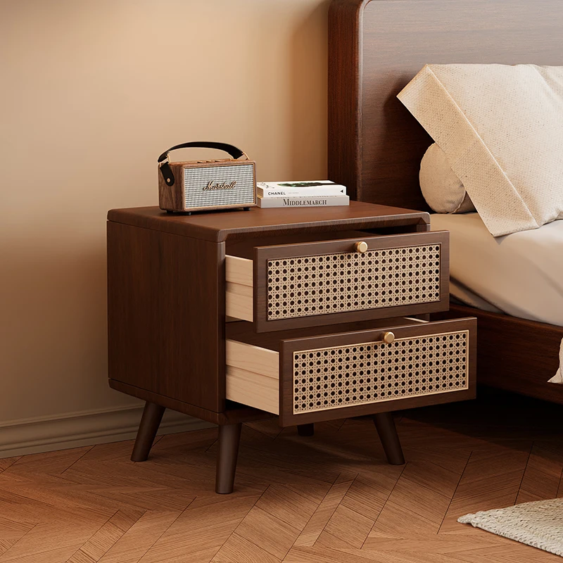 Meja Nakas Kayu Solid dengan L - Solid Wood Nightstand 2 Drawers ulasan dan harga