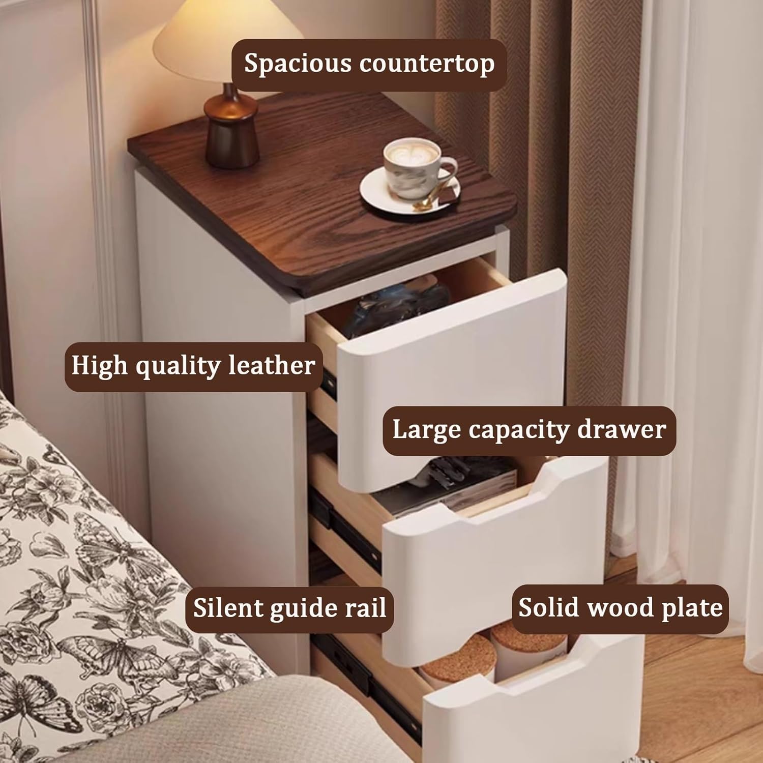 Meja Samping Tempat Tidur Kama - Solid Wood Nightstand 2 Drawers ulasan dan harga